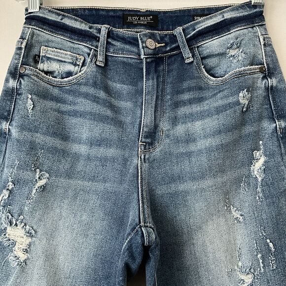 Judy Blue Straight Fit Jeans Distressed Released Hem 27 - Picture 5 of 7